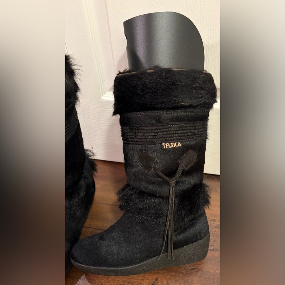 Tecnica Scandia Women’s Winter Boots Goat Leather Lace-Up Fur Boots Black size 8